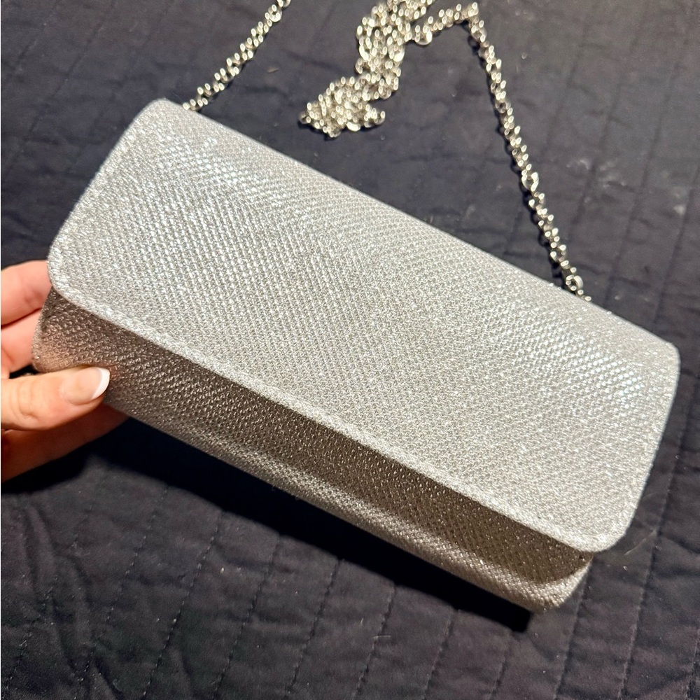 Silver Glitter Chain Clutch Handbag